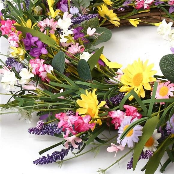 Spring Wreath 24 Inch Summer Wreaths for Front Door Artificial Flower - Picture 2 of 7